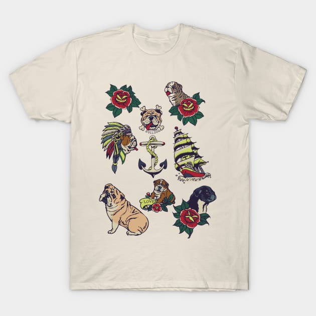English Bulldog Tattoo T-Shirt by huebucket